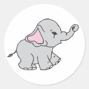 Sticker Rond Cartoon Motif éléphant à main rose tiré