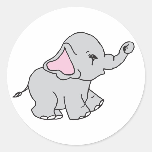 Sticker Rond Cartoon Motif éléphant à main rose tiré (Devant)
