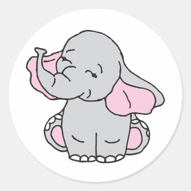 Sticker Rond Cartoon Motif éléphant à main rose tiré (Devant)