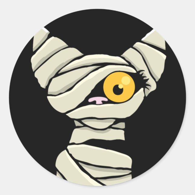 Sticker Rond Cartoon Mummy Chat Halloween Nouveauté (Devant)