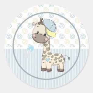 Sticker Rond Cartoon personnalisé Baby Boy Giraffe