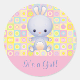 Sticker Rond Cartoon Rabbit C'est une fille Faire-part de naiss