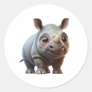 Sticker Rond Cartoon Rhino design de caractères adorable