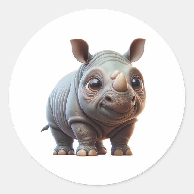 Sticker Rond Cartoon Rhino design de caractères adorable (Devant)