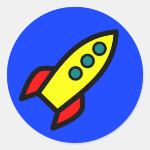 Sticker Rond Cartoon Rocket Ship