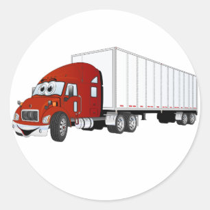 Sticker Rond Cartoon semi-camion rouge blanc remorque