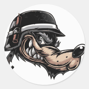 Sticker Rond Cartoon Wolf