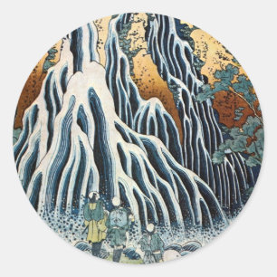 Sticker Rond Cascade de Kirifuri, Hokusai