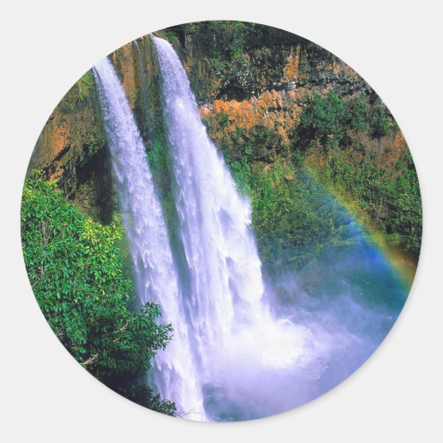 Sticker Rond Cascade Wailua Kauai Hawaii (Devant)