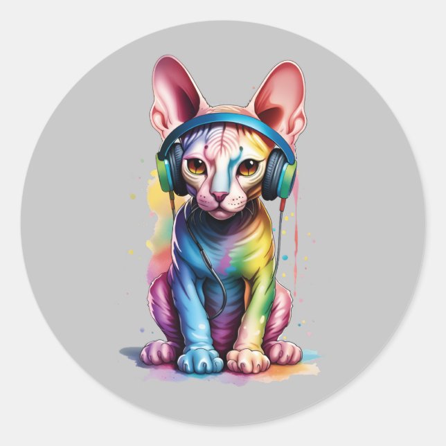 Sticker Rond Casque arc-en-ciel Sphynx Cat (Devant)
