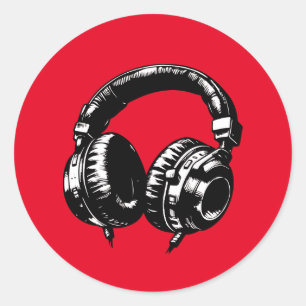 Sticker Rond Casque Audio Musique Danse DJ Anniversaire Fête