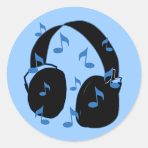 Sticker Rond Casque avec notes musicales pour bébé en bleu