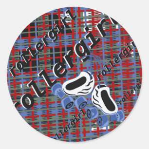Sticker Rond casque d'attaque de plaid de rollergirl