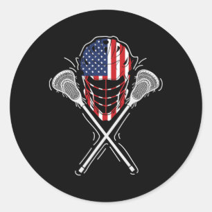 Sticker Rond Casque de crosse Sticks croisés Amérique Drapeau c