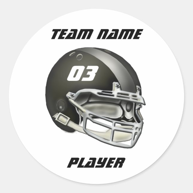 Sticker Rond Casque de football noir et argent (Devant)