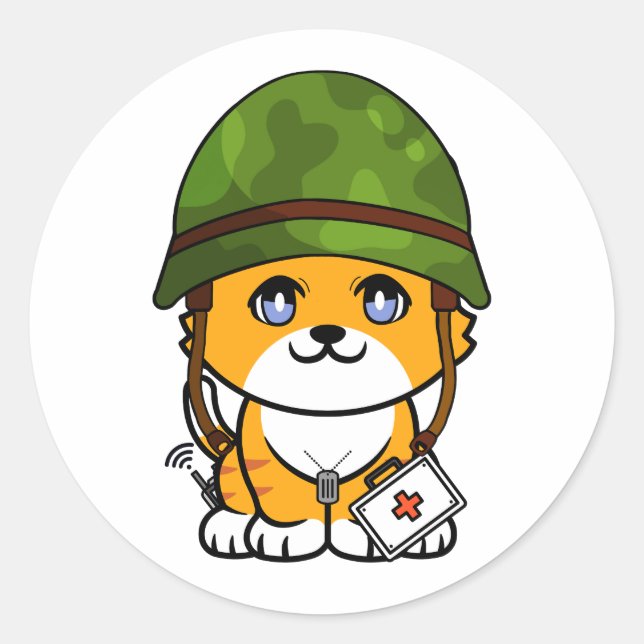 Sticker Rond Casque de l'armée avec chat orange (Devant)