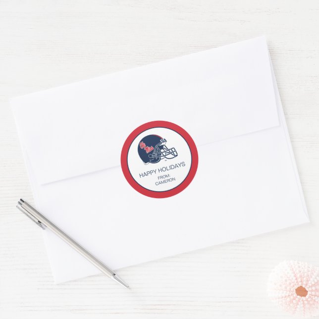 Sticker Rond Casque Ole Miss Football | bleu foncé (Enveloppe)