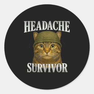 Sticker Rond Casque Survivante Chat Mème Drôle Kitten Cadeaux H