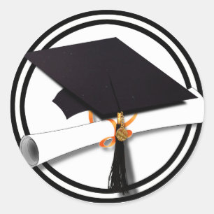 Sticker Rond Casquette de fin d'études avec Cercle noir et blan