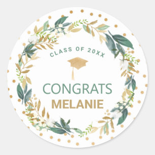 Sticker Rond Casquette de graduation de verdure Gold Wreath