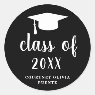 Sticker Rond Casquette de graduation noire classique simple