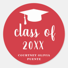 Sticker Rond Casquette de graduation simple rouge et blanc