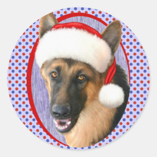 Sticker Rond Casquette de Père Noël de Noël de berger allemand