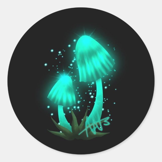 Sticker Rond Casquette de Pixie psychédélique de Cyan brillant (Devant)