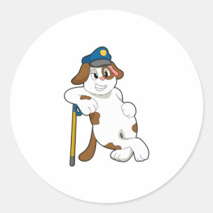 Sticker Rond Casquette de police de chien