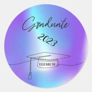 Sticker Rond Casquette de remise des diplômes noire, holographi