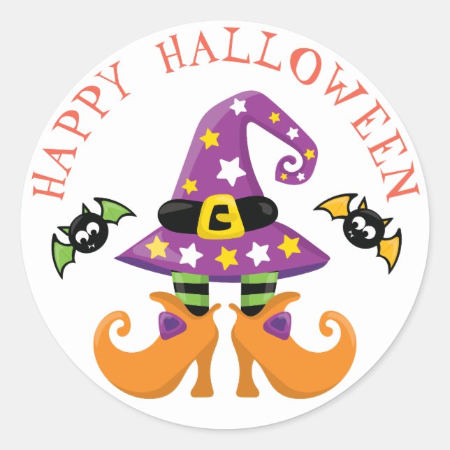 Sticker Rond Casquette de sorcière et Halloween pieds (Devant)