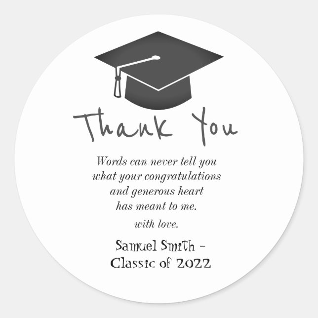 Sticker Rond Casquette d'écriture et Merci de diplôme de Tassel (Devant)