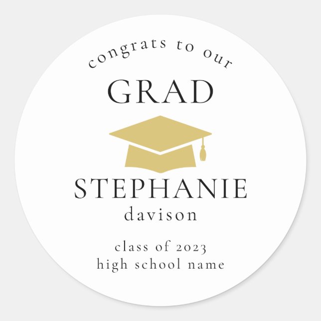 Sticker Rond Casquette d'or Congrats Grad Grad Grad Grad 2023 C (Devant)