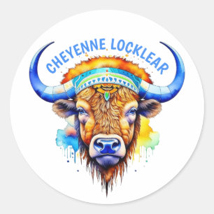 Sticker Rond Casquette indienne de bison amérindien