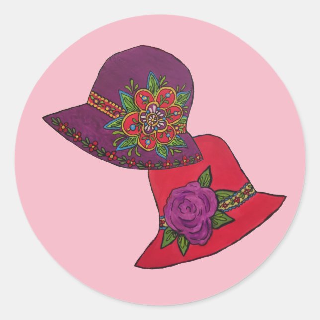 Sticker Rond Casquette rouge et violet (Devant)