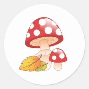 Sticker Rond Casquette rouge Toadstool Champignons et Feuilles