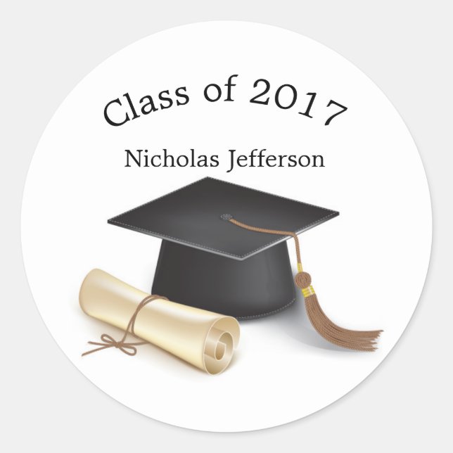 Sticker Rond Casquette Scroll et Tassle Graduation Personnalisé (Devant)
