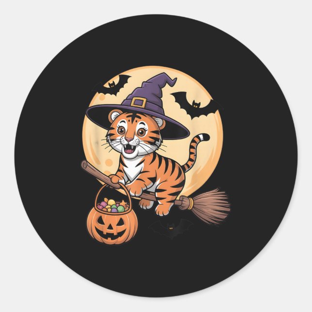 Sticker Rond Casquette sorcière Tiger Citrouille Costume d'Hall (Devant)
