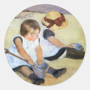 Sticker Rond Cassatt : Enfants jouant sur la plage
