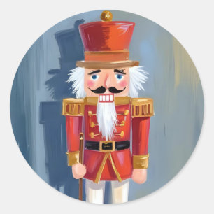 Sticker Rond Casse-noisette de Noël   Soldat Rouge Aquarelle