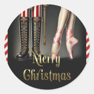 Sticker Rond Casse-noisette et danseuse classique Noir Or Joyeu