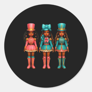 Sticker Rond Casse-Noisette Fille Noire Noël Occidental Rose Ca
