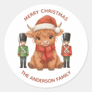 Sticker Rond Casse-Noisette Vache des Highlands Mignon Noël Fam