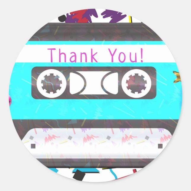 Sticker Rond Cassette Tape Retro 80's 90's Theme Anniversaire (Devant)