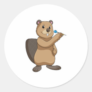 Sticker Rond Castor aux fléchettes avec fléchette