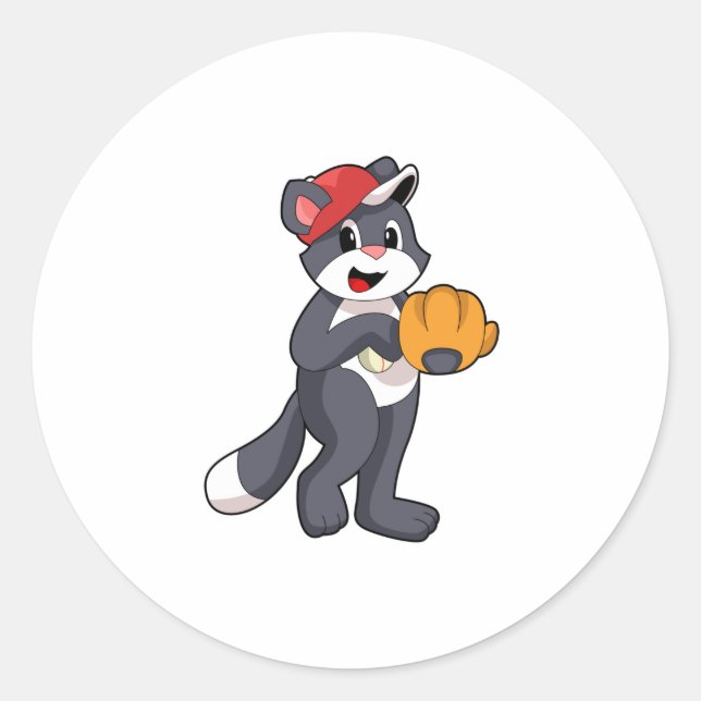 Sticker Rond Cat à base-ball avec ballon de baseball (Devant)