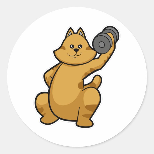 Sticker Rond Cat à l'épaule entraînement avec Dumbbell (Devant)