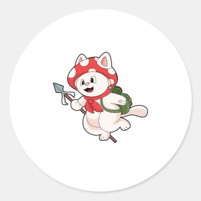 Sticker Rond Cat as Mushroom picker with Mushroom (Devant)
