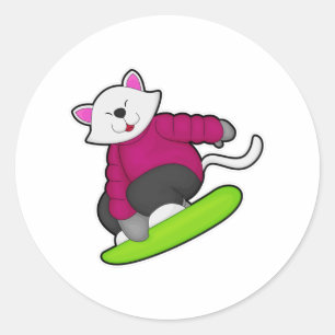Sticker Rond Cat as Snowboarder