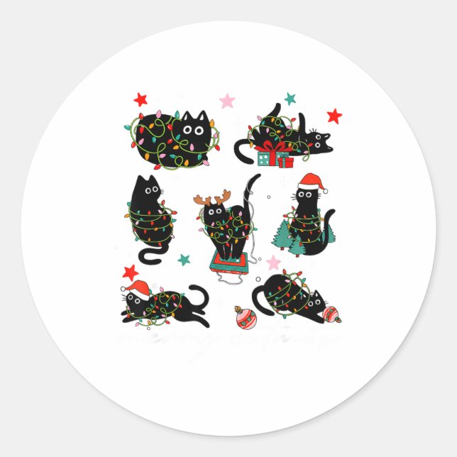 Sticker Rond Cat Christmas Light Reindeer Santa Christmas Cat L (Devant)